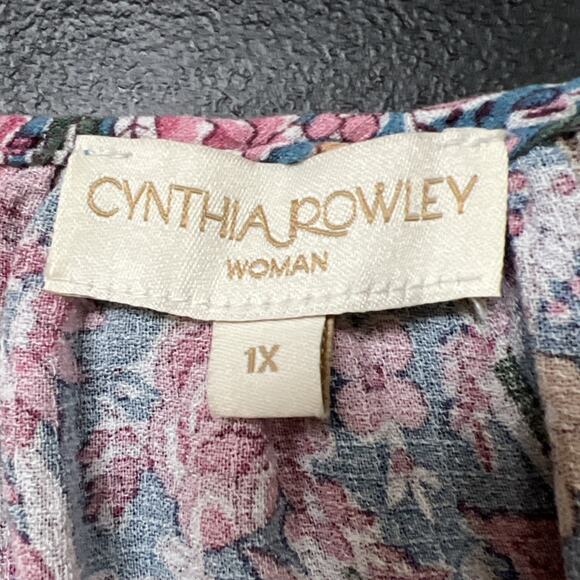 Cynthia Rowley Blouse Women's 1X Soft Floral Pink Blue Boho Tassels Peasant - Picture 7 of 10